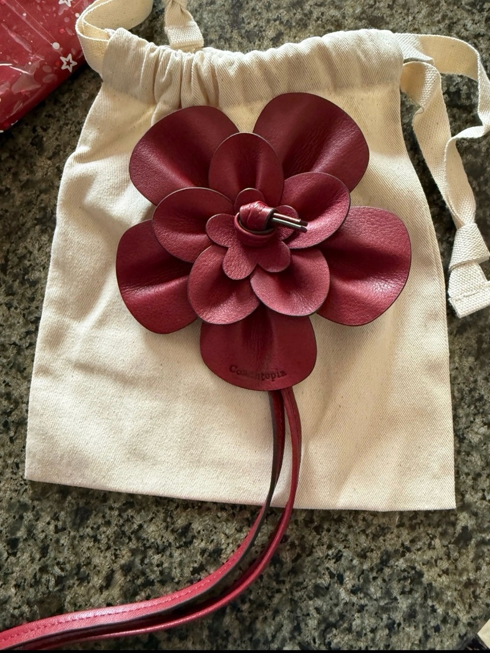 Red Leather Flower Bag Charm